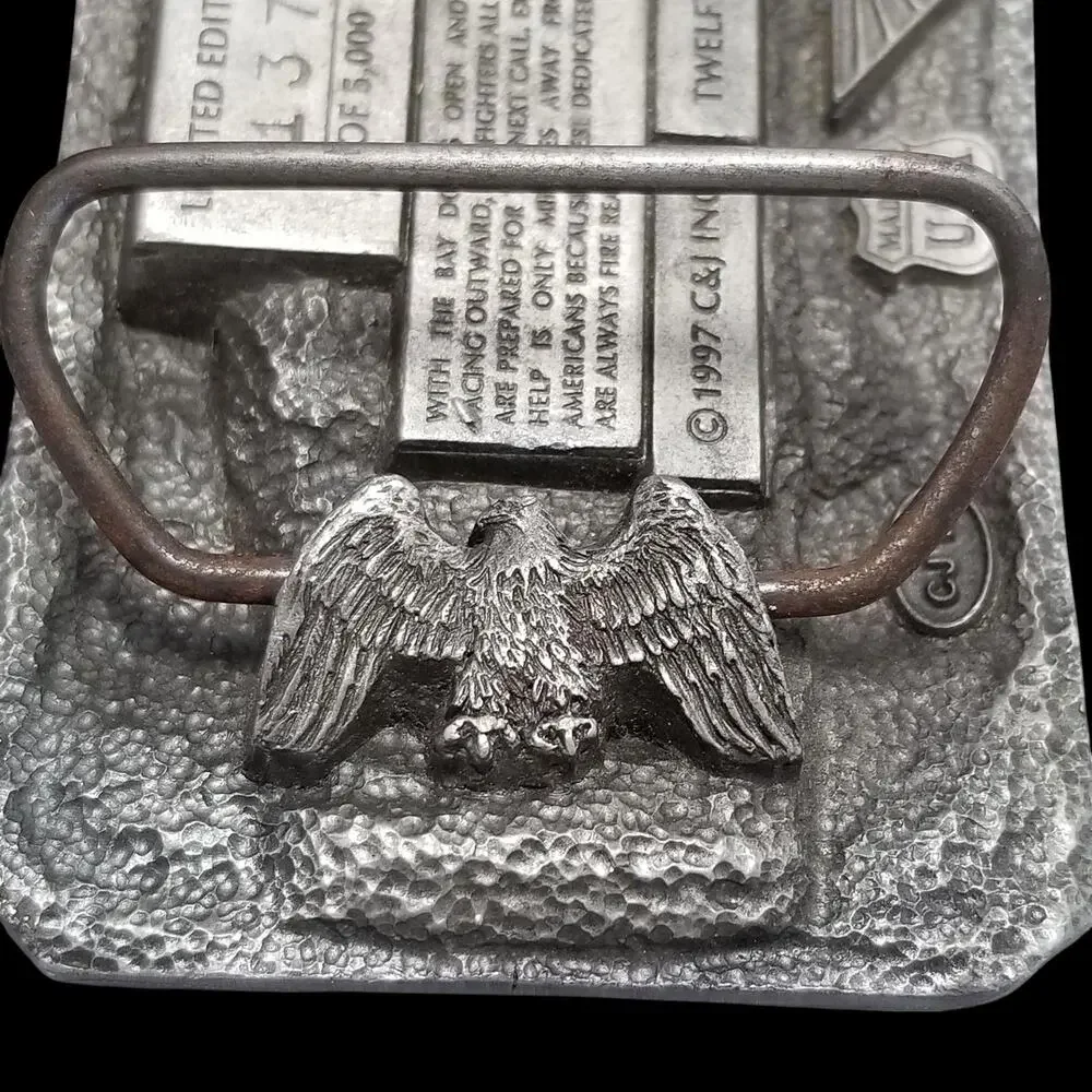 Vintage Belt Buckle 1997 Pewter Fire Station Fire House First Responders USA C&J